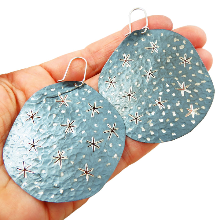 Large Starry Night 925 Silver Designer Earrings for Women