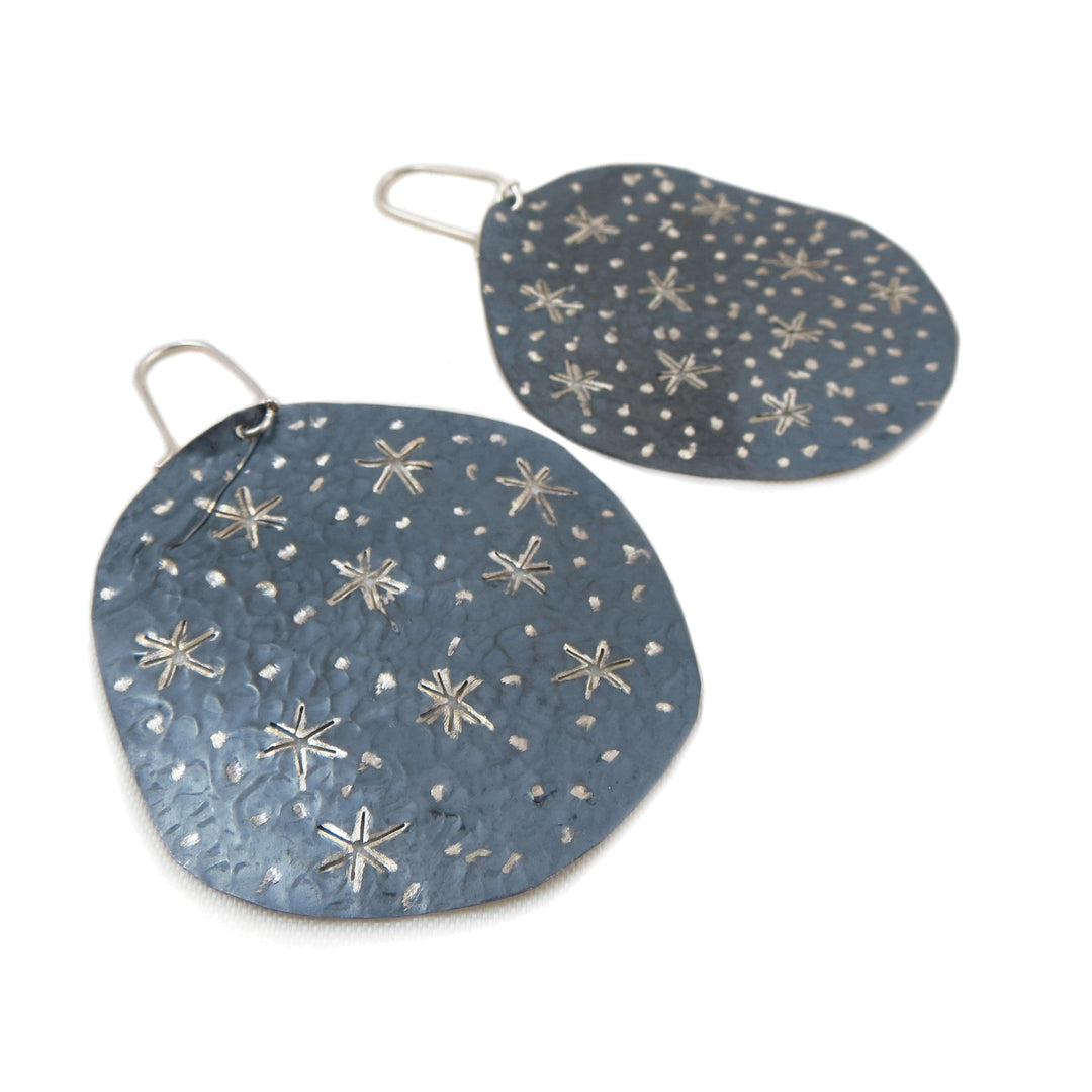 Large Starry Night 925 Silver Designer Earrings for Women