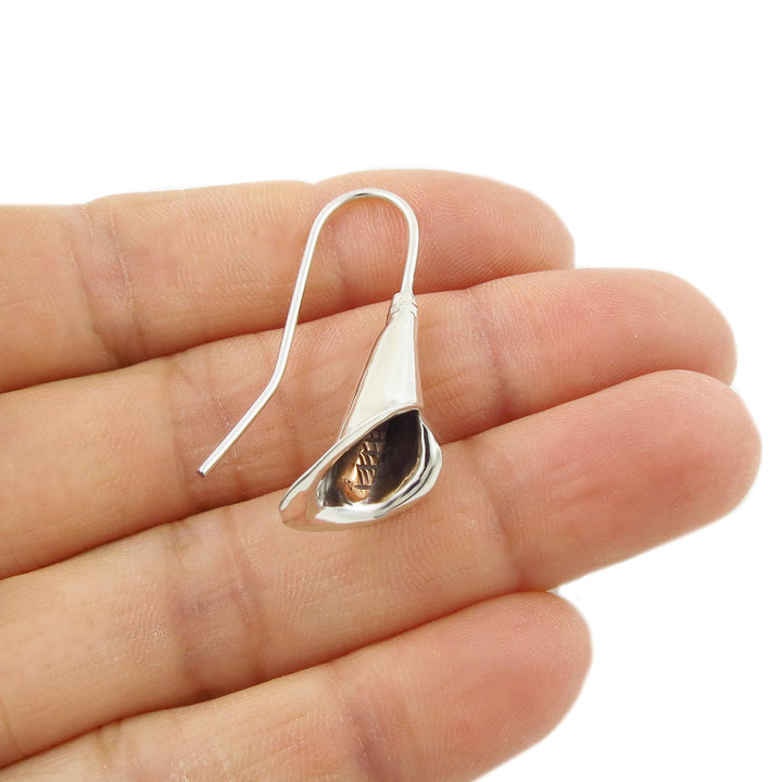 Calla Lily Flower Two Tone Earrings - 925 Silver and Copper