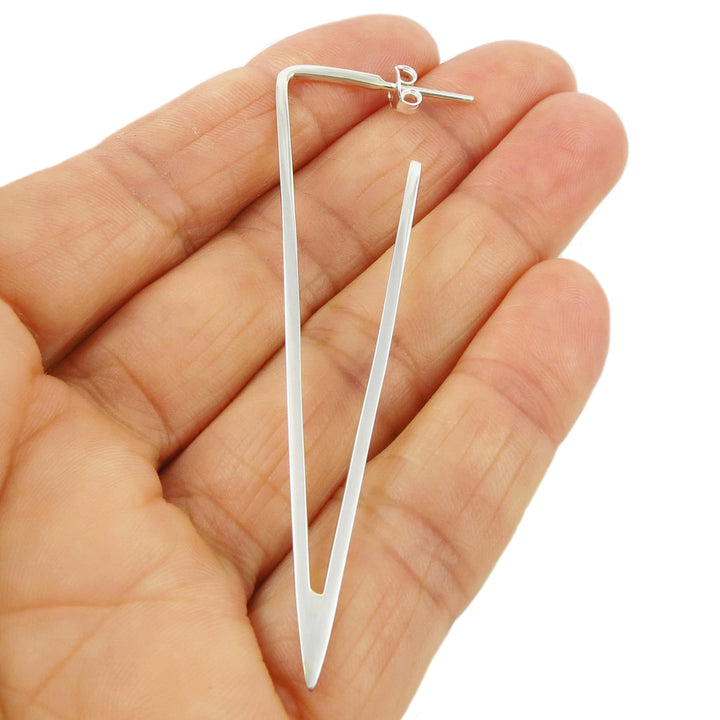 Long Sterling Silver Triangle Earrings