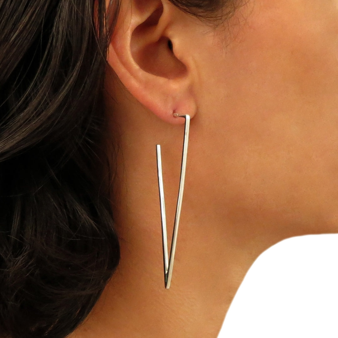 Long Sterling Silver Triangle Earrings