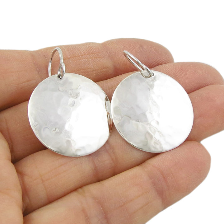 Circle 925 Sterling Silver Hammered Drop Earrings