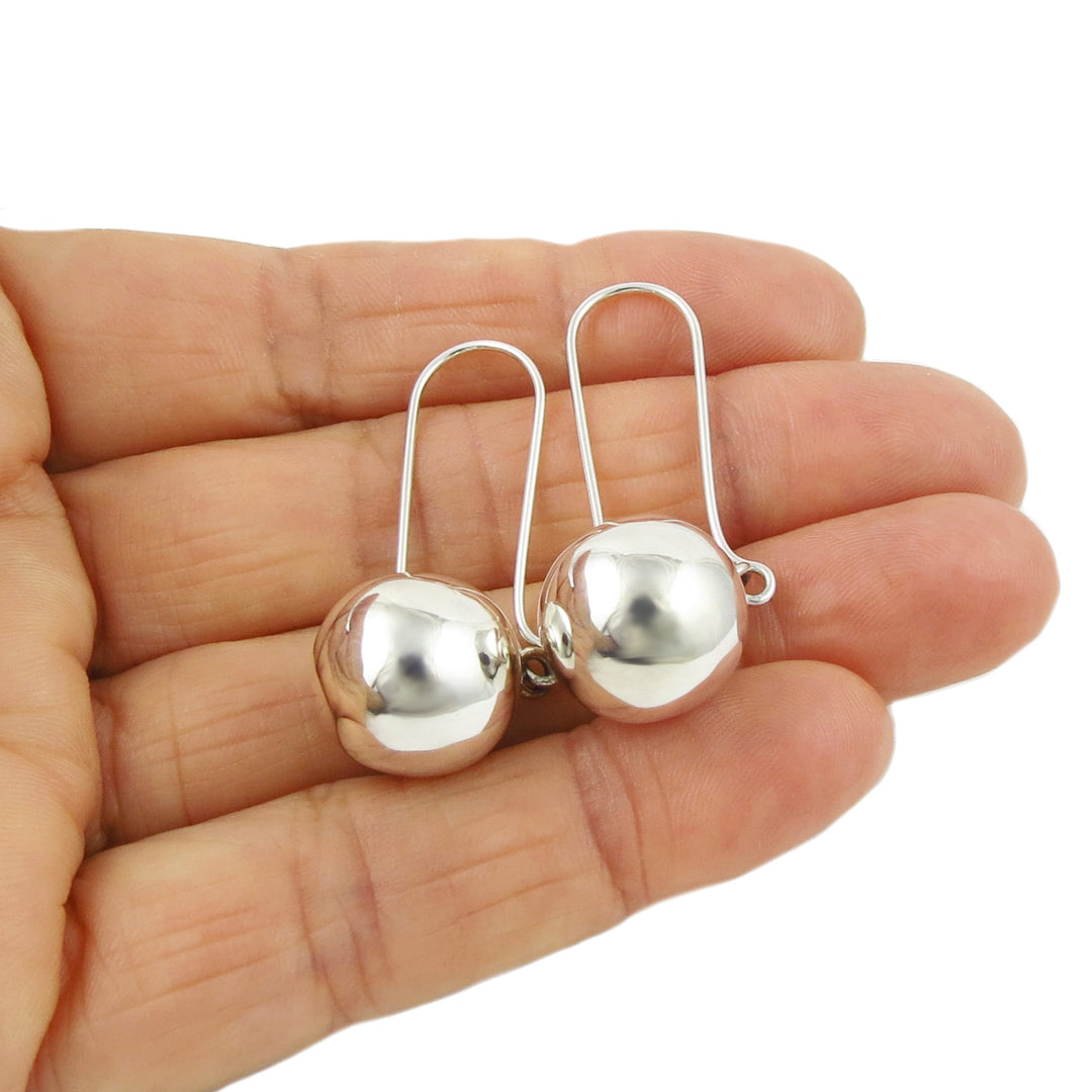 Long 925 Silver Ball Bead Drop Earrings for Women