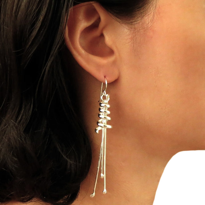 Long Ladies 925 Sterling Silver Spiral Drop Earrings