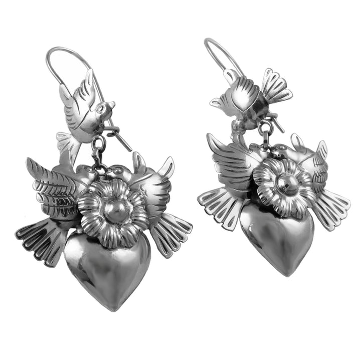 Silver Lovebird Chandelier Earrings