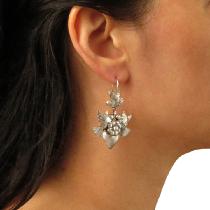 Silver Lovebird Chandelier Earrings