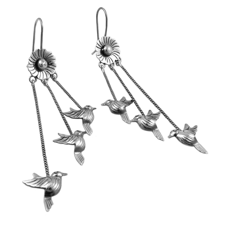 Long Lovebird Dove 925 Sterling Taxco Silver Stick Drop Earrings