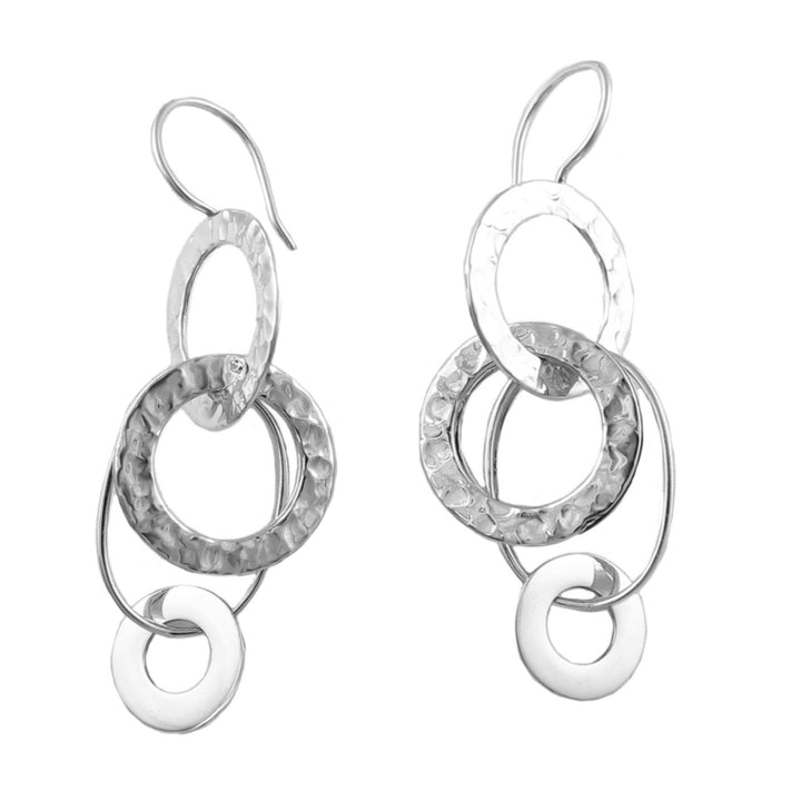 Long Sterling Silver Multi Circle Hoop Stack Earrings