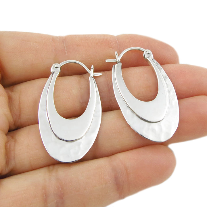Creole Hammered Silver Drop Earrings