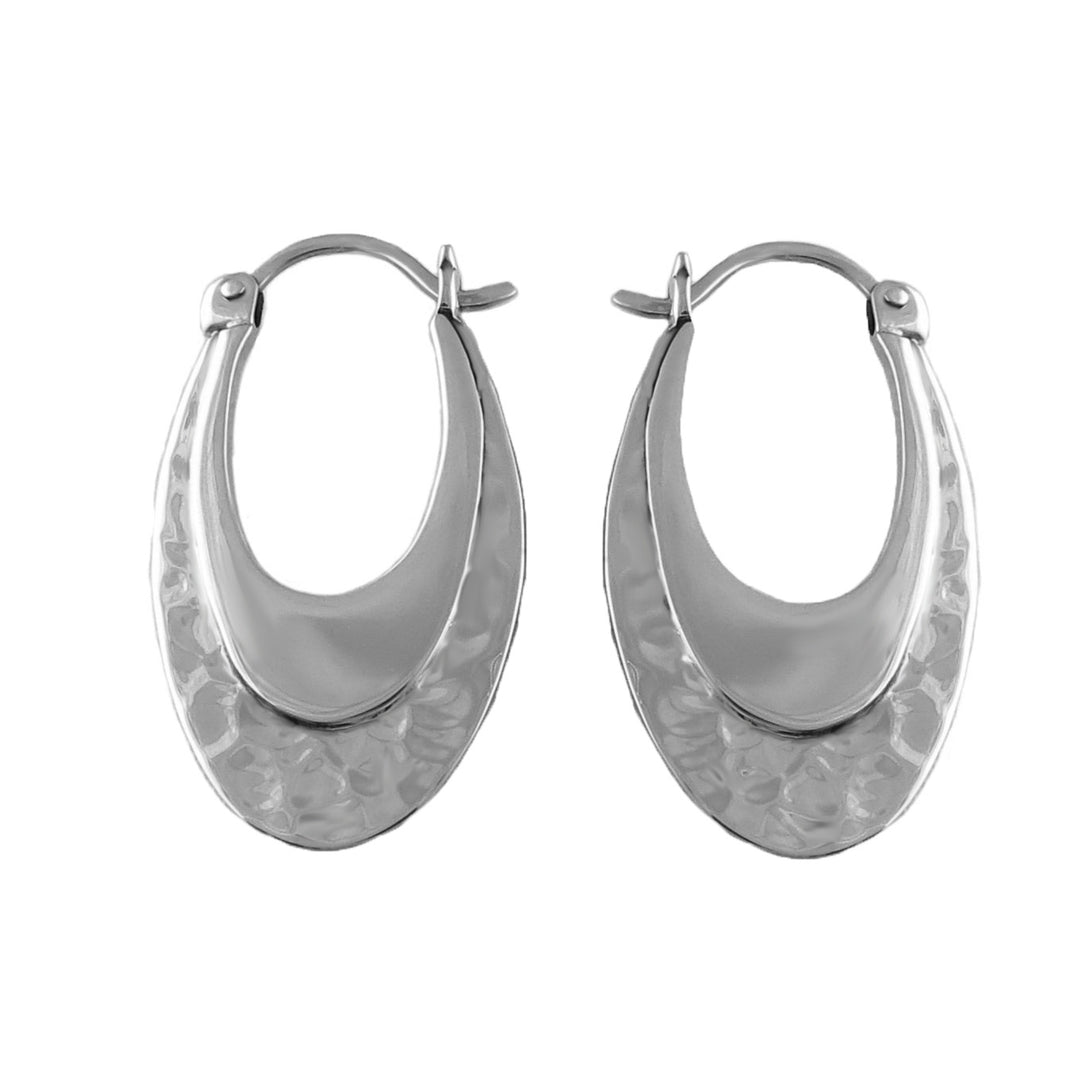 Creole Hammered Silver Drop Earrings