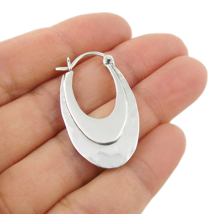 Creole Hammered Silver Drop Earrings