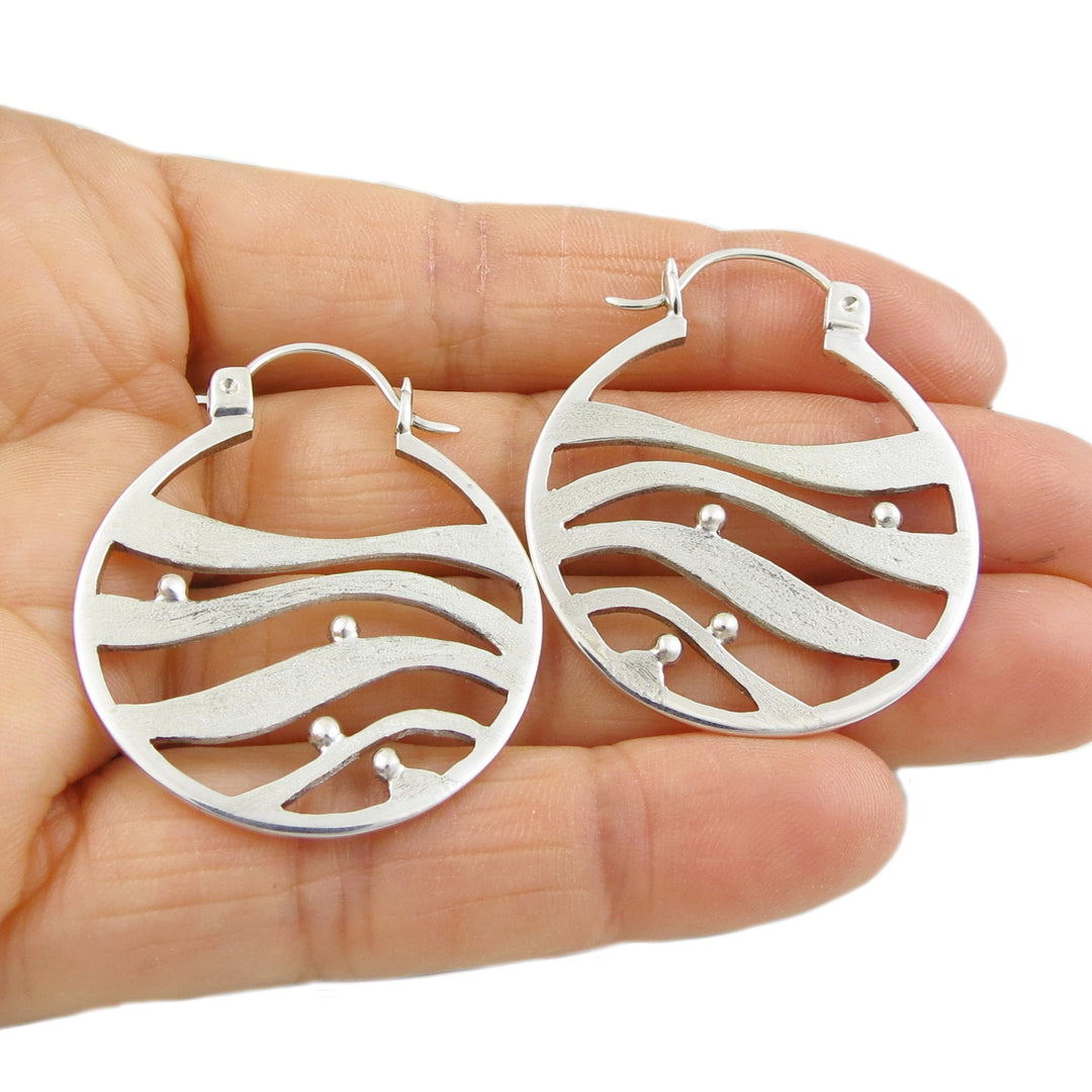 Brushed Silver Creole Hoop Earrings