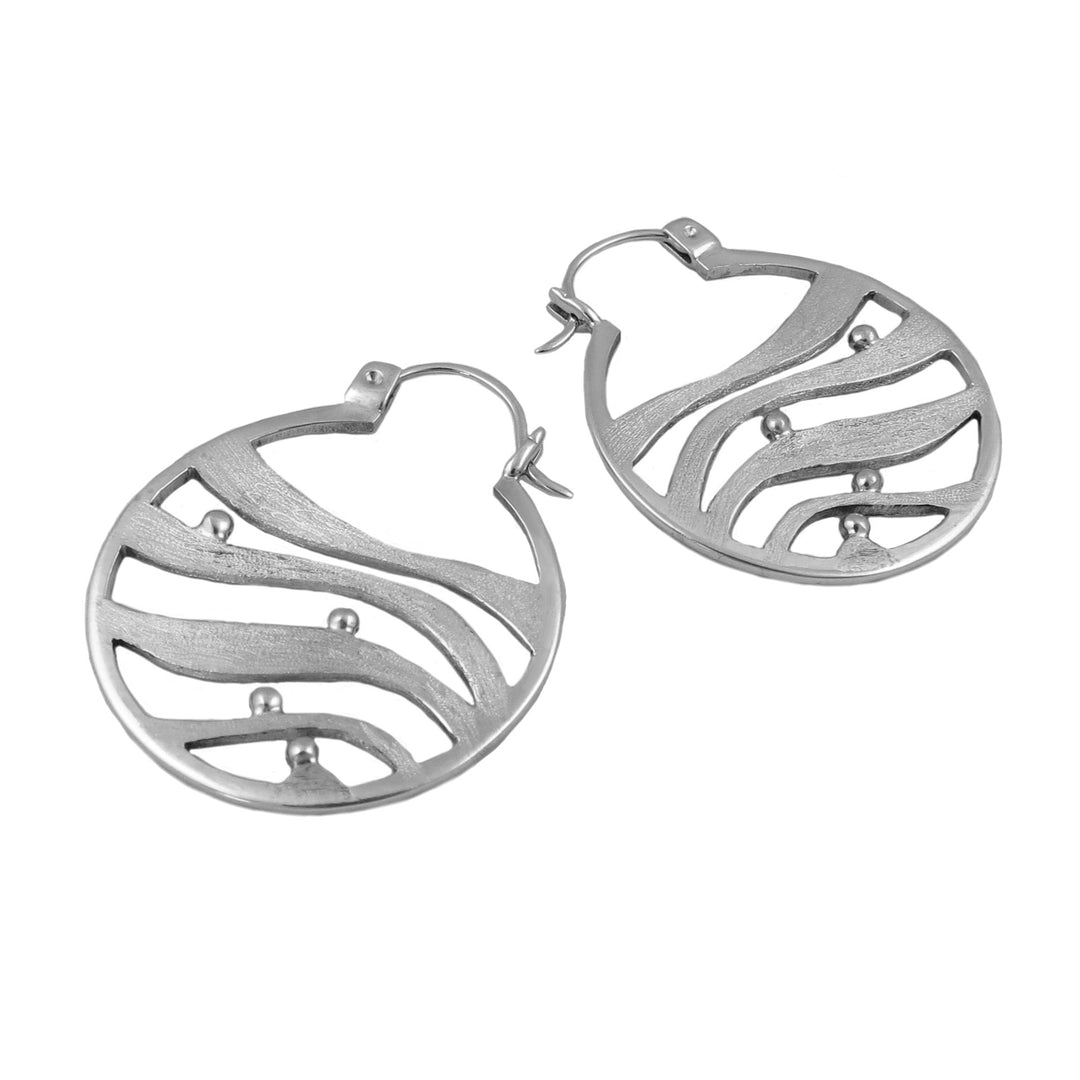 Brushed Silver Creole Hoop Earrings