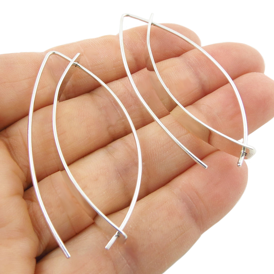 Long Sterling Silver Angled Ellipse Earrings