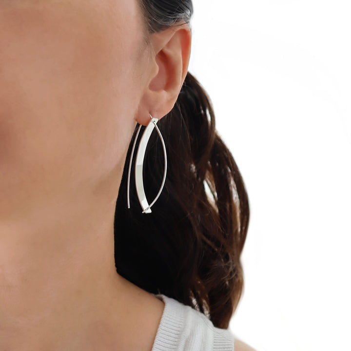 Long Sterling Silver Angled Ellipse Earrings