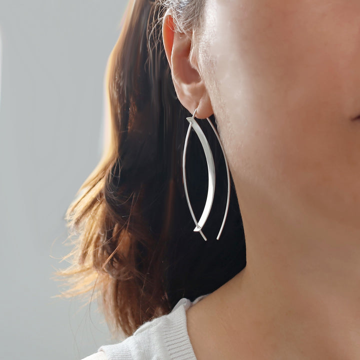Long Sterling Silver Angled Ellipse Earrings