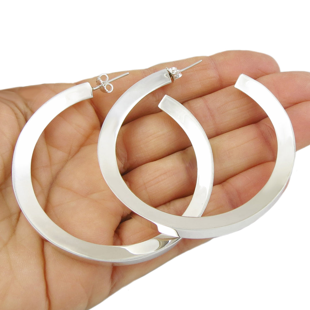 Large Sterling Silver Hoop Earrings - Main Image