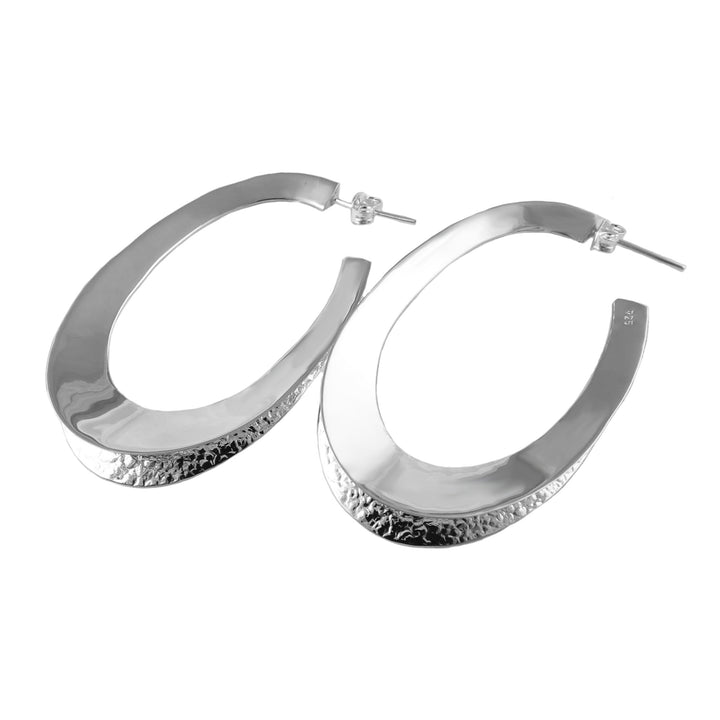 Large 925 Sterling Silver Double Edge Oval Hoop Earrings