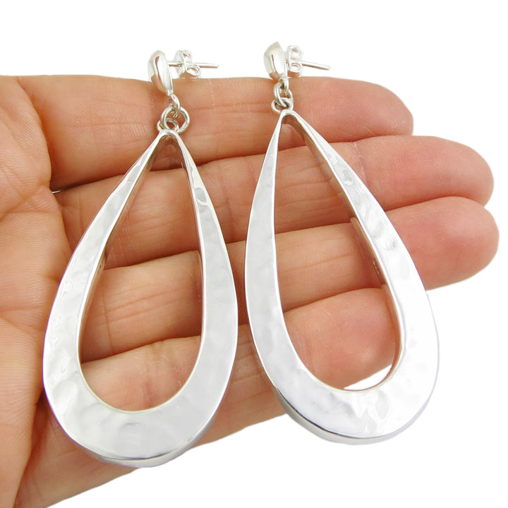 Large Sterling Silver Three-Dimensional Hoop Earrings