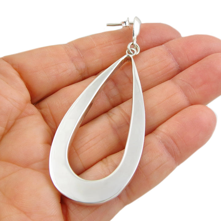 Large Sterling Silver Three-Dimensional Hoop Earrings