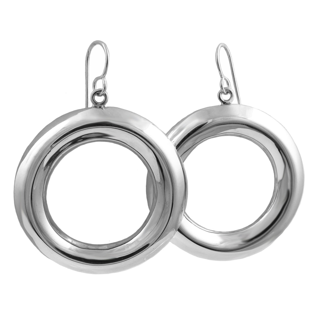 Hoops 925 Silver Polished Three-Dimensional Circle Earrings