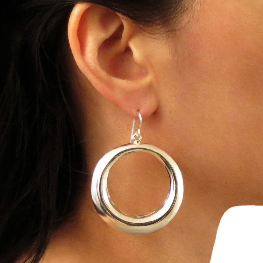 Hoops 925 Silver Polished Three-Dimensional Circle Earrings