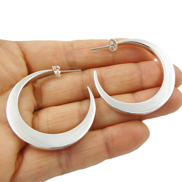 Hoops Handmade 925 Sterling Silver Square Edge Circle Earrings