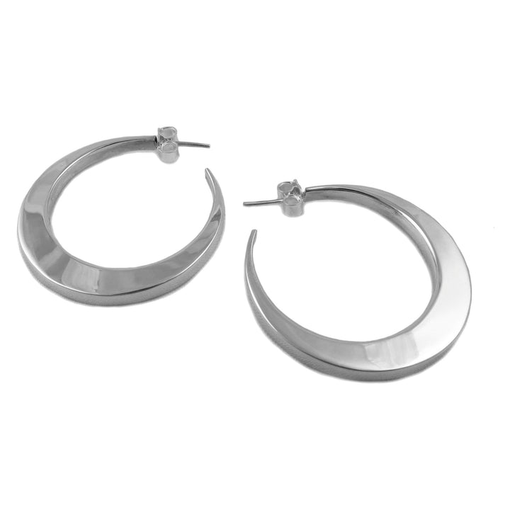 Hoops Handmade 925 Sterling Silver Square Edge Circle Earrings