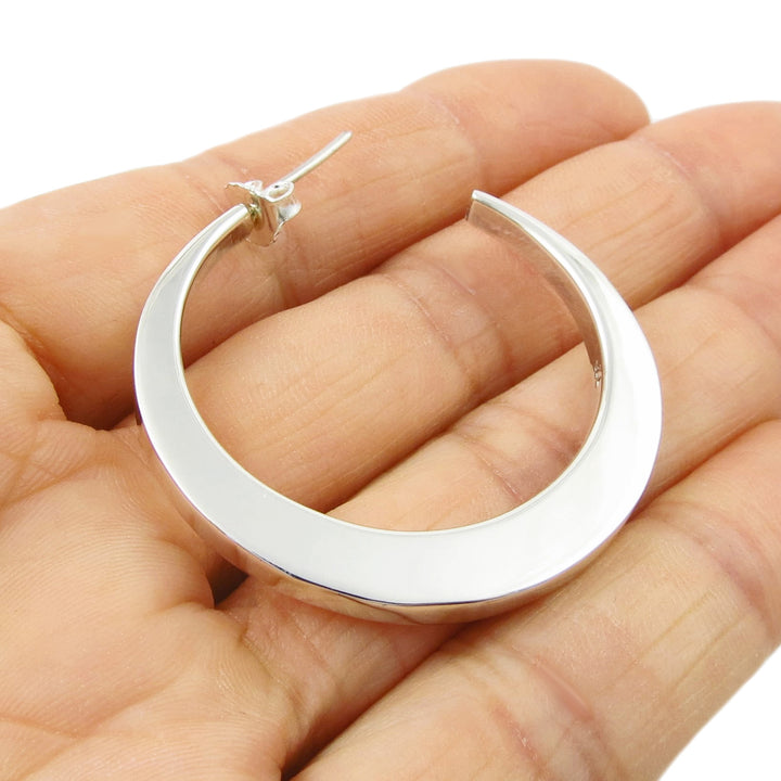 Hoops Handmade 925 Sterling Silver Square Edge Circle Earrings