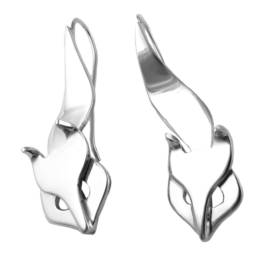 Sterling Silver Fox Earrings Large