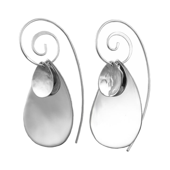 Long 925 Silver Spiral Teardrop Three Part Detachable Earrings