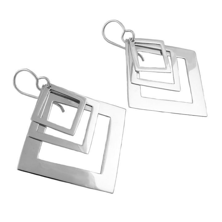 Geometric Square Earrings in 925 Silver