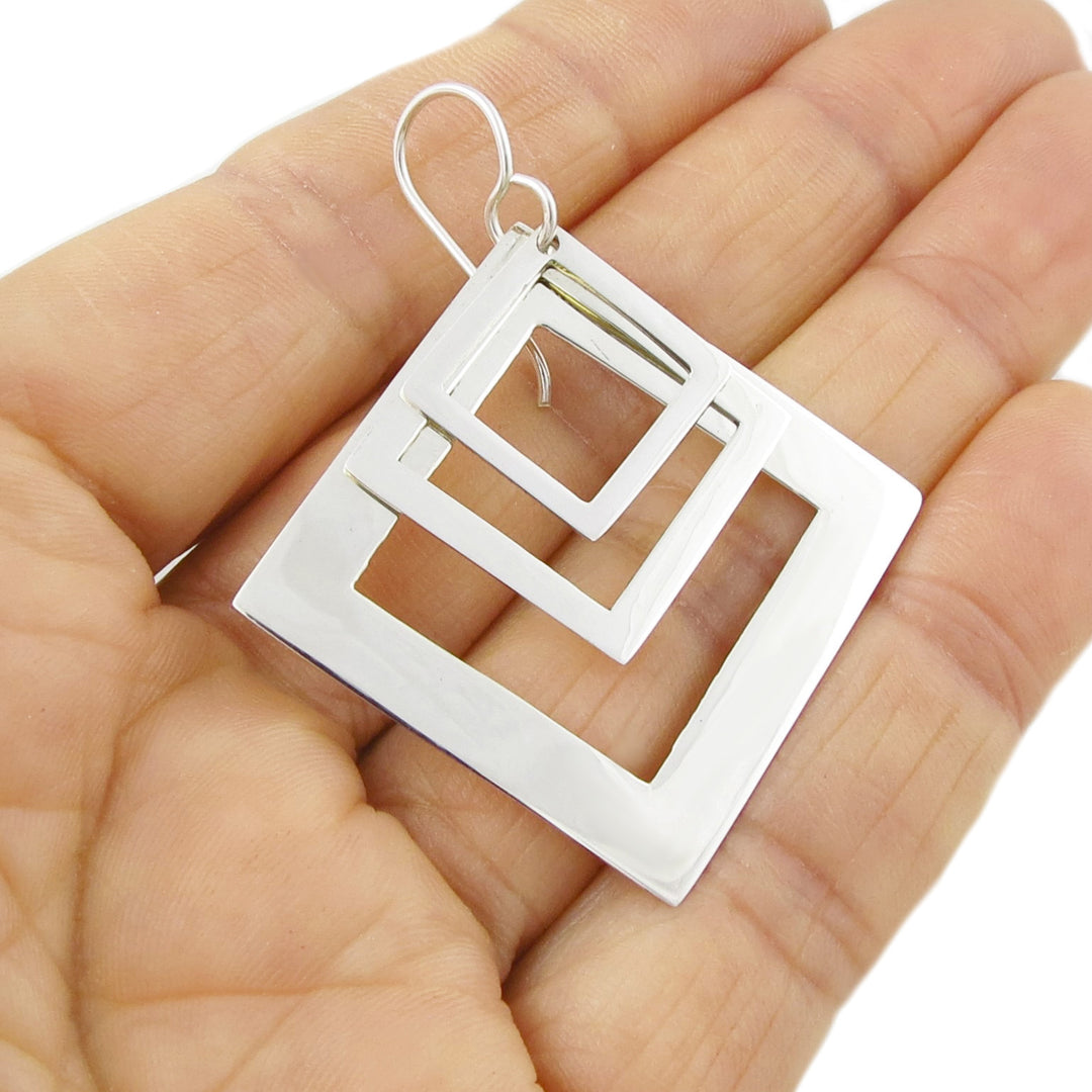 Geometric Square Earrings in 925 Silver