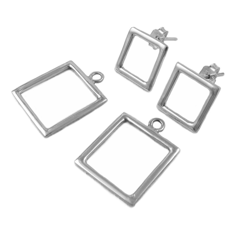 A set of silver ear jacket earrings for women, featuring a large detachable square hoop design.