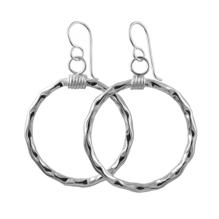 Handmade Circle 925 Sterling Silver Hammered Hoop Earrings