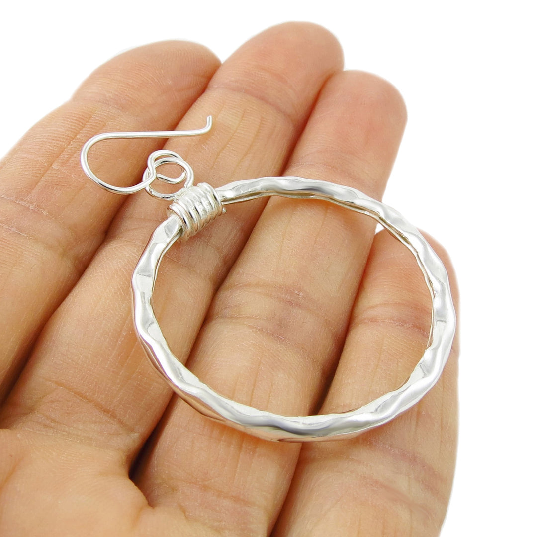 Handmade Circle 925 Sterling Silver Hammered Hoop Earrings