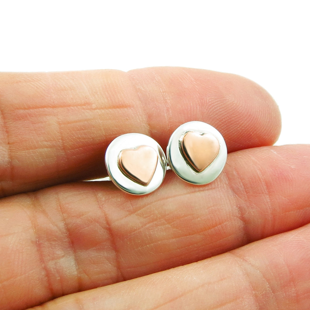 925 Silver and Copper Love Heart Stud Earrings