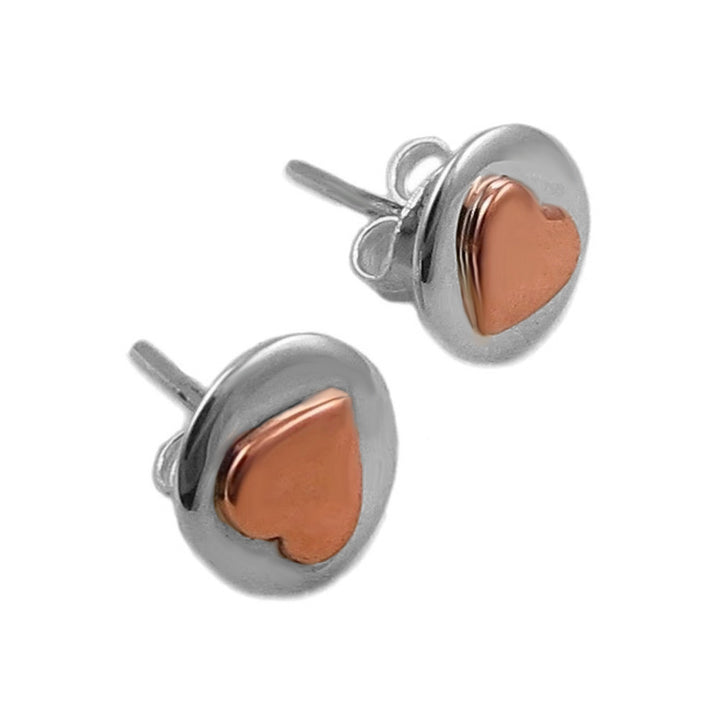 925 Silver and Copper Love Heart Stud Earrings