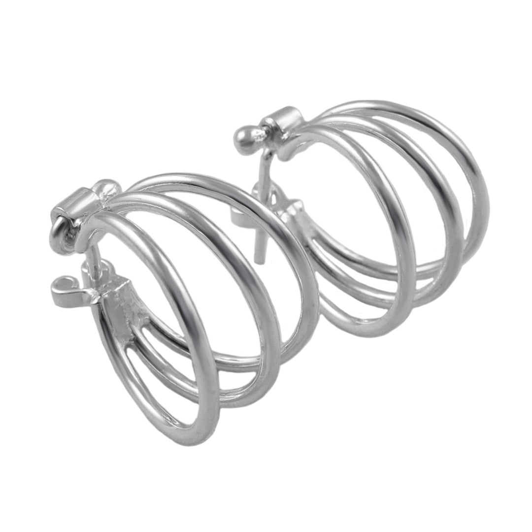 Triple hoop handmade 925 sterling silver earrings on a white background