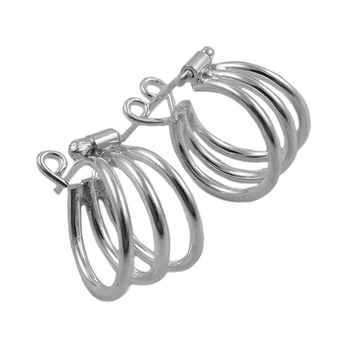 Solid 925 Sterling Silver Triple Hoop Drop Earrings