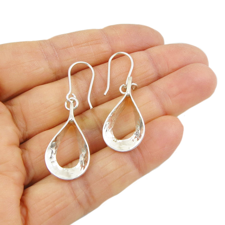 Sterling Silver Hammered Pear Drop Earrings for Women