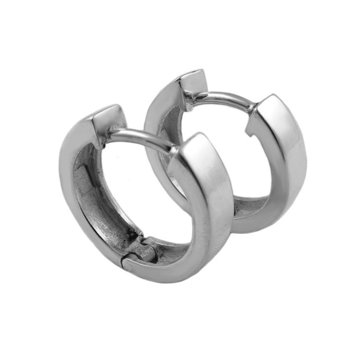 A pair of 925 sterling silver tunnel huggie earrings with a polished finish on a white background. 