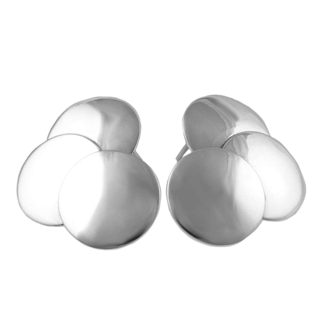 Solid 925 Sterling Silver Triple Circle Disc Earrings