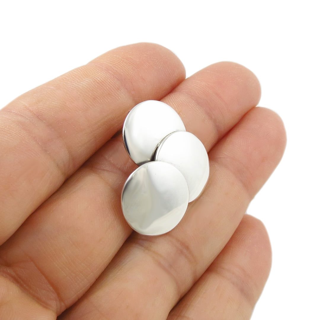 Solid 925 Sterling Silver Triple Circle Disc Earrings