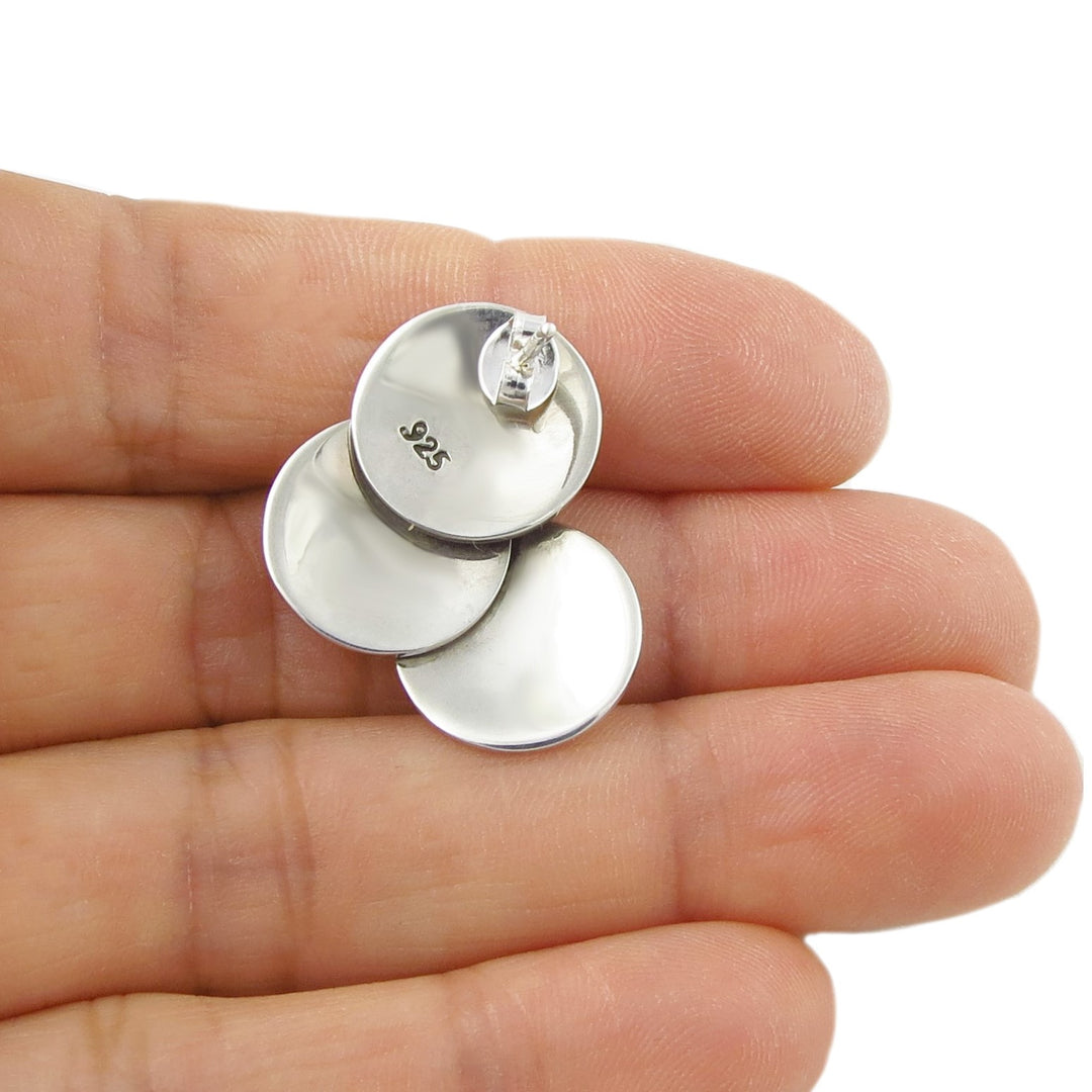Solid 925 Sterling Silver Triple Circle Disc Earrings