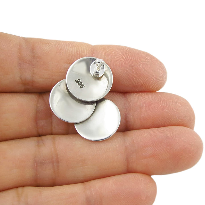 Solid 925 Sterling Silver Triple Circle Disc Earrings