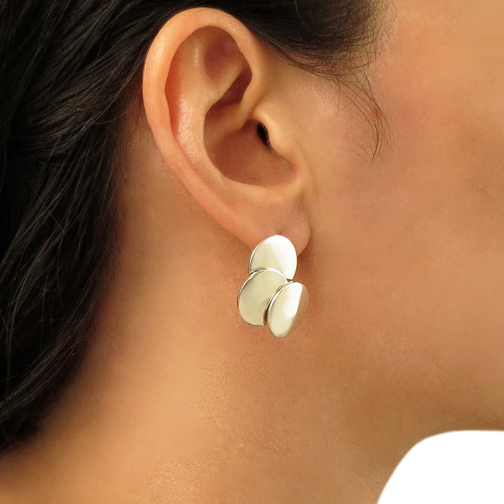 Solid 925 Sterling Silver Triple Circle Disc Earrings