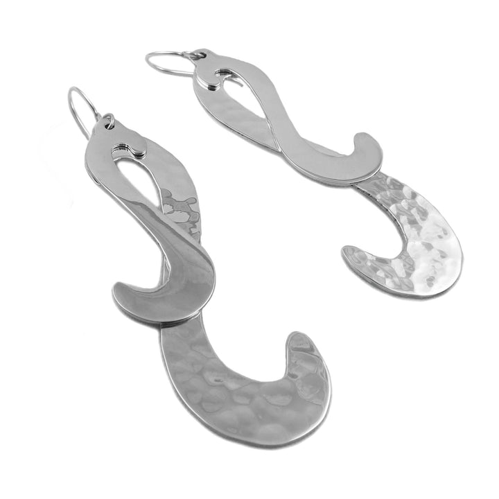 Long Hammered Sterling Silver Dangle Earrings