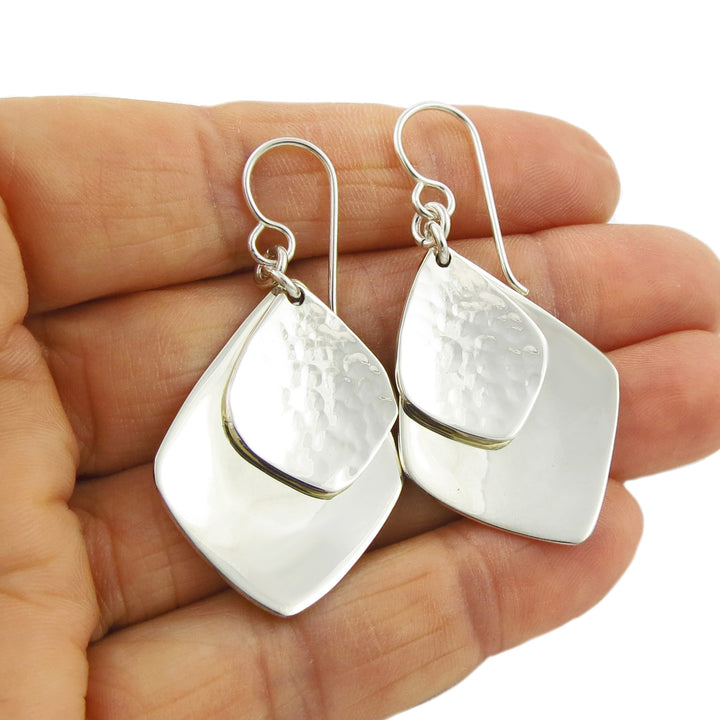 Double Drop 925 Sterling Silver Hammered Earrings