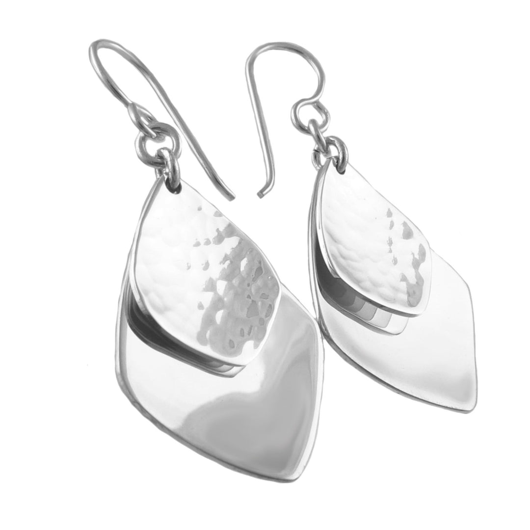 Double Drop 925 Sterling Silver Hammered Earrings